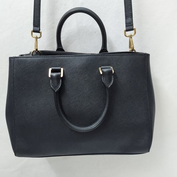 Michael Kors Black Leather Chevron Double Handles Satchel Shoulder Bag - Picture 2 of 16